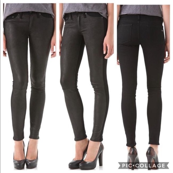 Rag & Bone Hyde Genuine Leather Panel Jeans Size 27 Coal